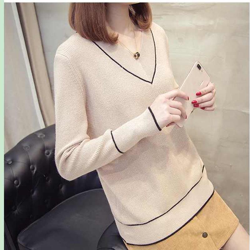 Autumn and Winter V-neck Sweater Pullover Short Loose Bottoming Shirt All-match Sweetheart Neck Female Top