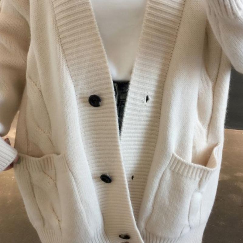 Sweater Cardigan Women's Spring and Autumn Loose Knitted Sweater Mid-length Casual Coat