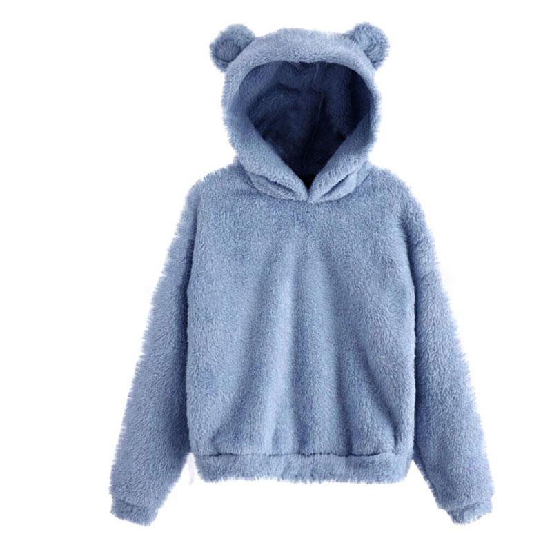 Cute Fluffy Rabbit Ears Hooded Sweater Autumn Solid Color Warm Sweater Plus Size Long-sleeved Pullove Sweatershirts