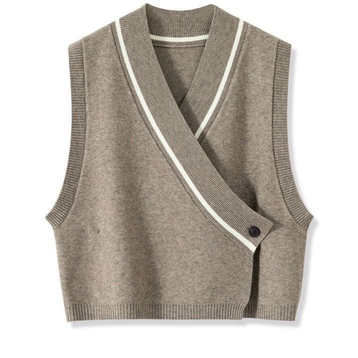 Autumn Knitted Vest Women's Cardigan Short Loose Sweater Waistcoat Sweater Vest Outer Wear