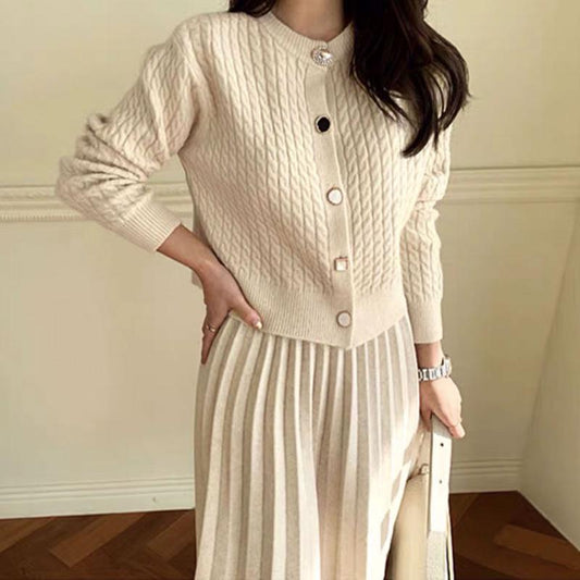 Personalized High-waist Knitted Cardigan Autumn and Winter Casual Solid Color Sweater