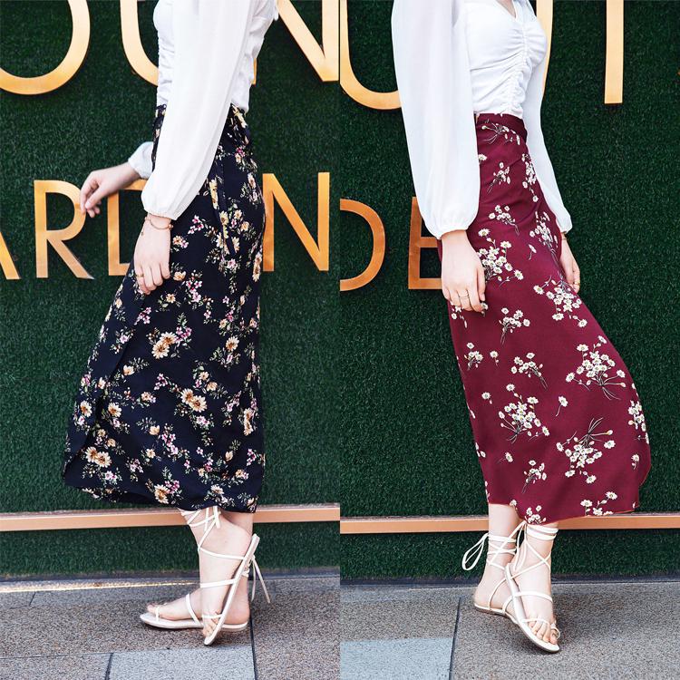 Long Floral Chiffon Casual Skirt One-piece Skirt Women Summer Chiffon Wrap Skirt Long Beach Skirt