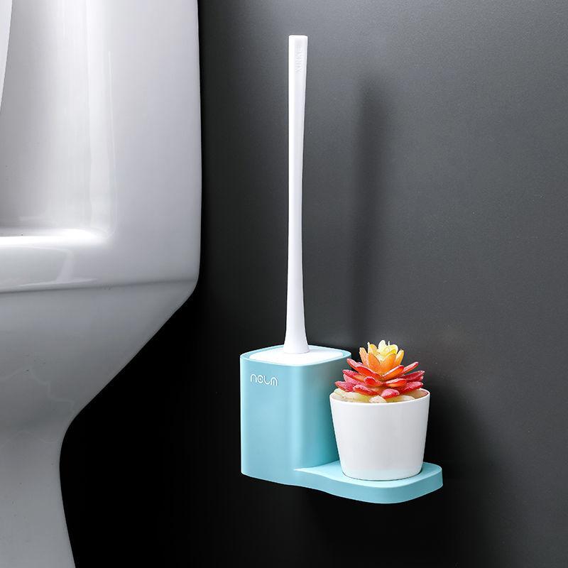 Silicone Toilet Brush Wc Cleaner Toilet Brush with Holder Flat Head Flexible Soft Bristles Brush Bathroom Accessory Gap Cleaning