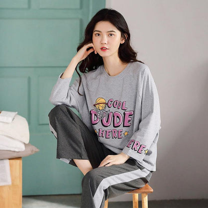 100% Double-sided Cotton Women's Pajamas Long-sleeved Outer Wearable Suit Korean Casual Winter Home Service Suit