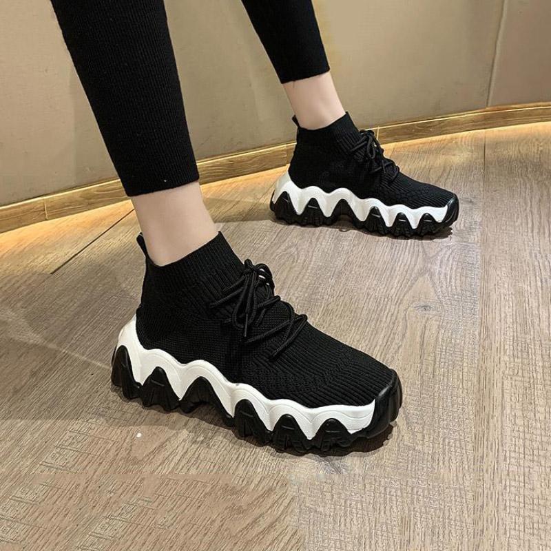 Socks Shoes Breathable High-top Women Shoes Flats Fashion Sneakers Stretch Fabric Casual Ladies Running Shoes