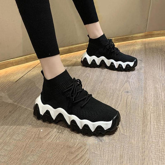 Socks Shoes Breathable High-top Women Shoes Flats Fashion Sneakers Stretch Fabric Casual Ladies Running Shoes