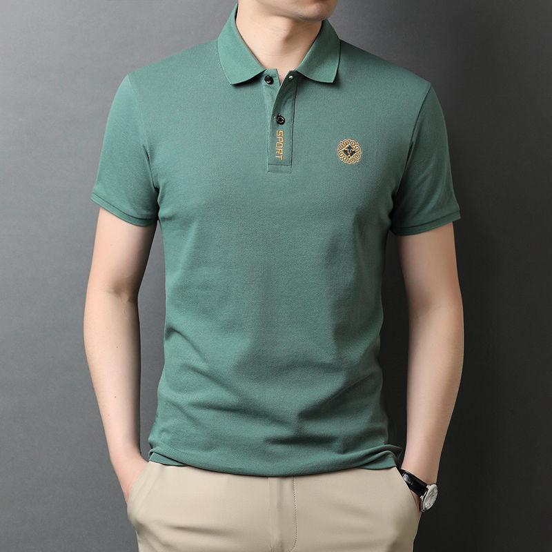 Men's Embroidered POLO Shirt Short-sleeved T-shirt Summer Solid Color Lapel Loose Large Size High-end Middle-aged and Young Men