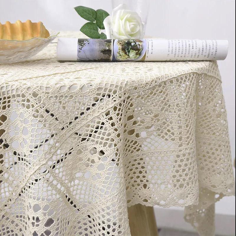 Retro Pastoral Hollow Lace Round Tablecloth Rectangular Handmade Crochet Coffee Table Woven Cover Towel Tablecloth