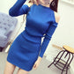 Spring Autumn Women's Knitted Pullover Sweater Sexy  Off-shoulder Long Sleeve Knit Dress Women's Mid-length Bag Hip Base Bodycon Sweater Dress