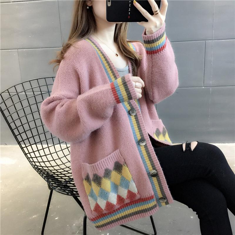 Loose-fitting Sweater Women's Trendy Wild Women's Women's Mid-length Sweater Cardigan Jacket