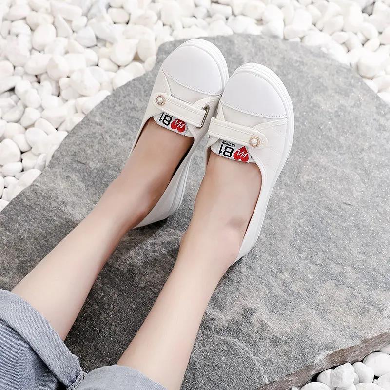 Canvas Shoes Female Students Korean Version of The Breathable White Shoes Low-cut Shallow Mouth Flat Casual Shoes A Pedal Female Net Shoes