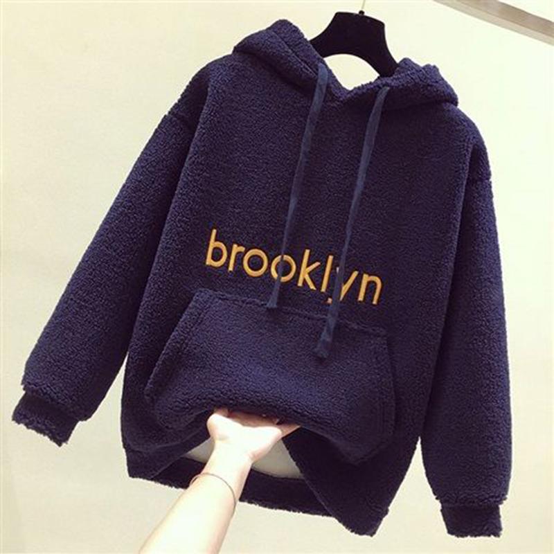 Cotton Women's Sweatshirt Wild Large Size Long Sleeve Warm Hood Top Autumn Winter Sweatshirt