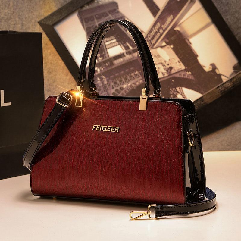 Ladies Bag Fashion Middle-aged Mother Bag Patent Leather Messenger Shoulder Handbag Simple Leather Female Bag