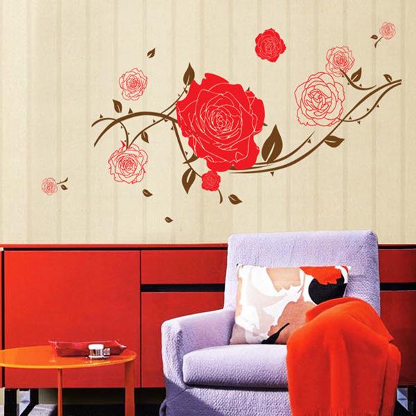 Barbed red rose fifth generation PVC transparent film removable wall sticker