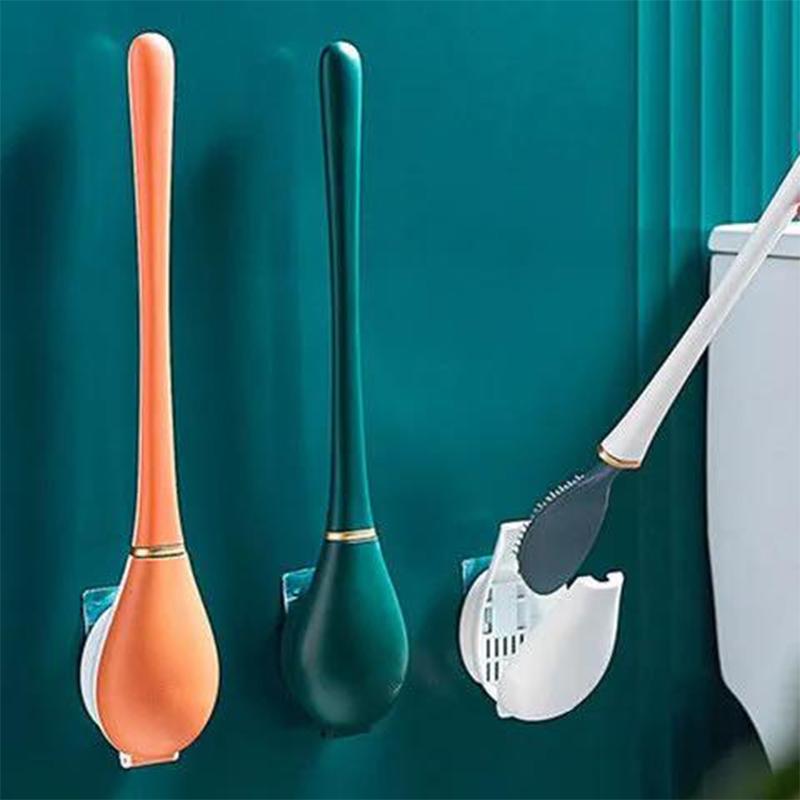 Toilet Brush Wall-mounted Silicone Brush 360 Degree No Dead Angle Toilet Brush Household Net Red Brush Free Punch