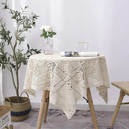 Retro Pastoral Hollow Lace Round Tablecloth Rectangular Handmade Crochet Coffee Table Woven Cover Towel Tablecloth