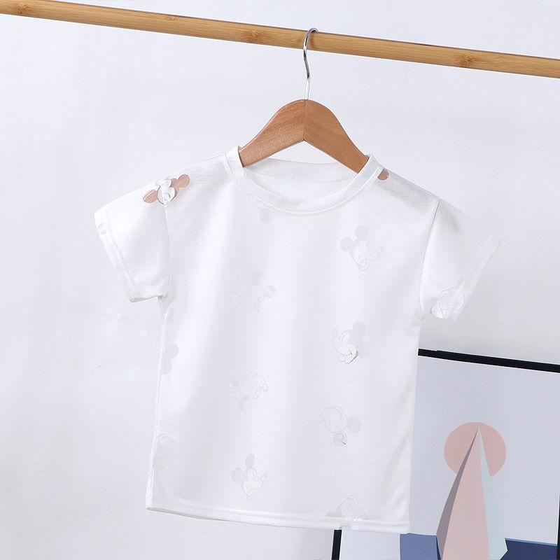 Boys Short-sleeved T-shirt Summer Girl Short-sleeved Hollow T-shirt Children's Solid Color Round Neck Ice Silk Top