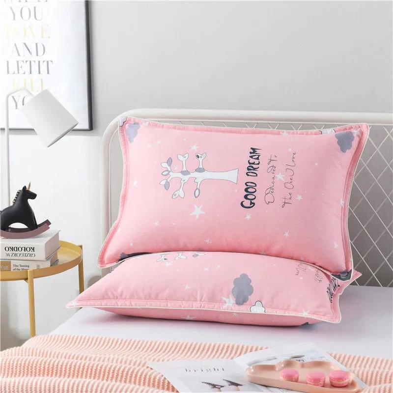 48x74cm Pillowcase Thick Pure Cotton Pillowcase Double Queen Size Bedroom Printing Pillowcase Bedding Two Pieces