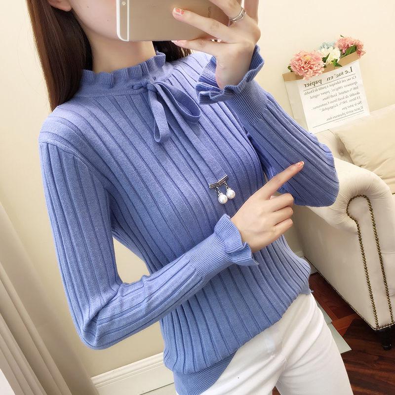 Autumn and Winter Pullover Korean Long-sleeved Slim Tops Simple Slim Young Women's Bottoming Shirt