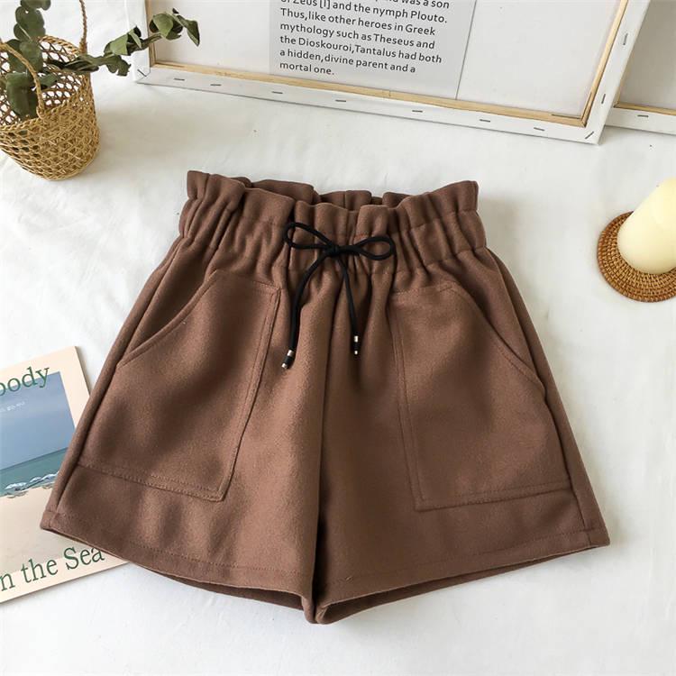 Women's Simple Casual Loose Women's Wide-leg Short Wild Semi-elastic High-waist Women's Wool Shorts