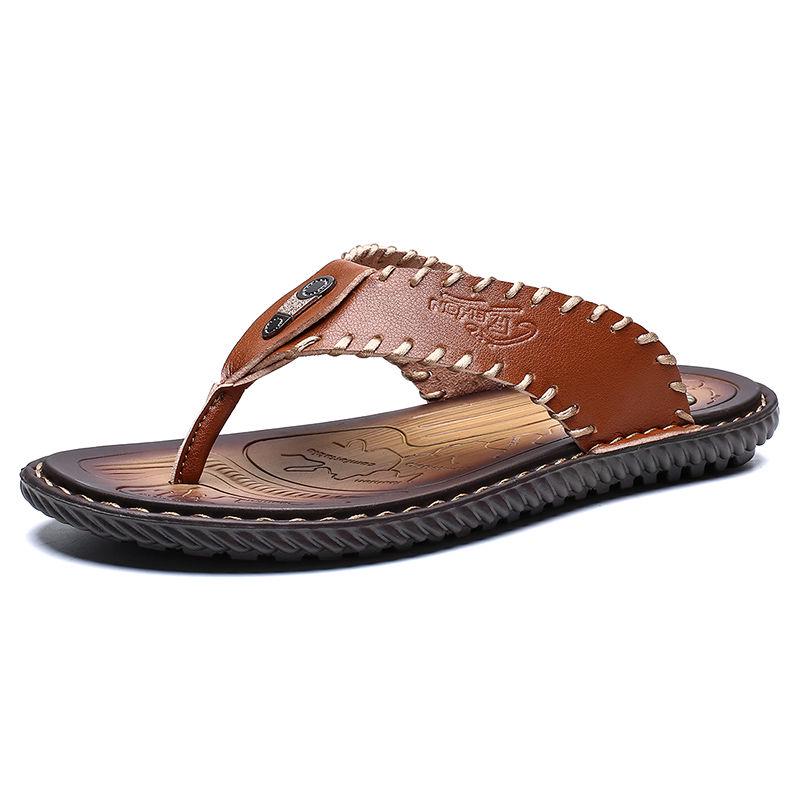 Men's Casual Sandals Mens Fashion Flat Walking Beach Shoes Vintage Solid Color Slip Hole Shoes