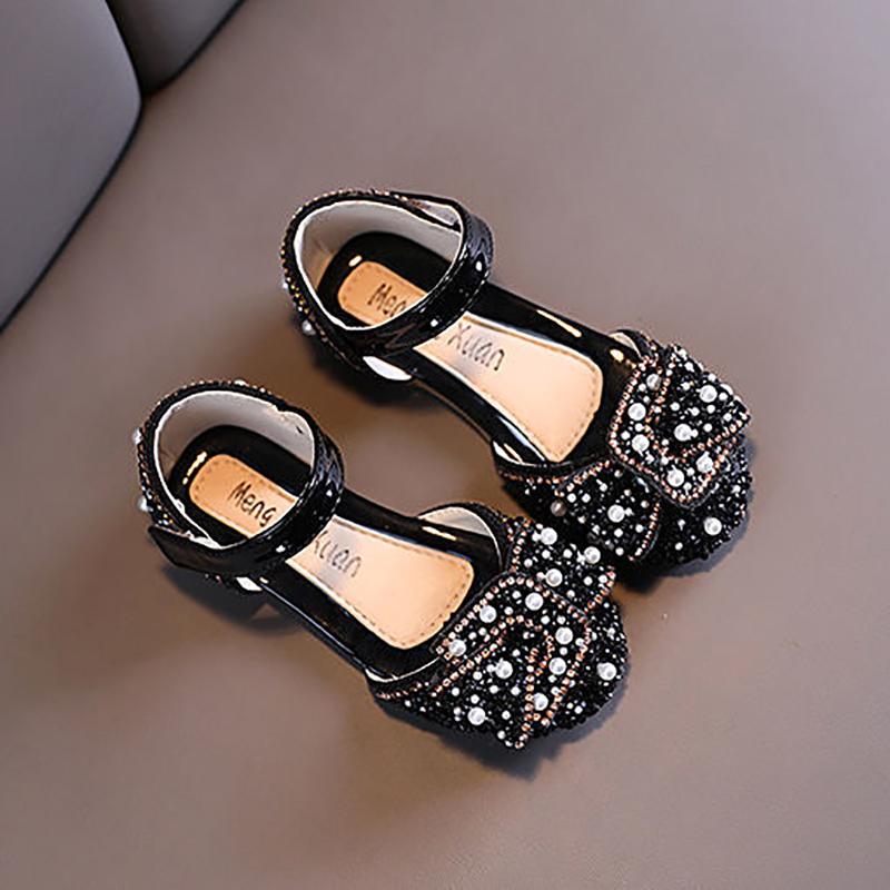 Girls Princess Shoes Non-slip Spring and Autumn Rhinestone Pearl Leather Shoes Children's Shoes Korean Soft Sole Baby Shoes