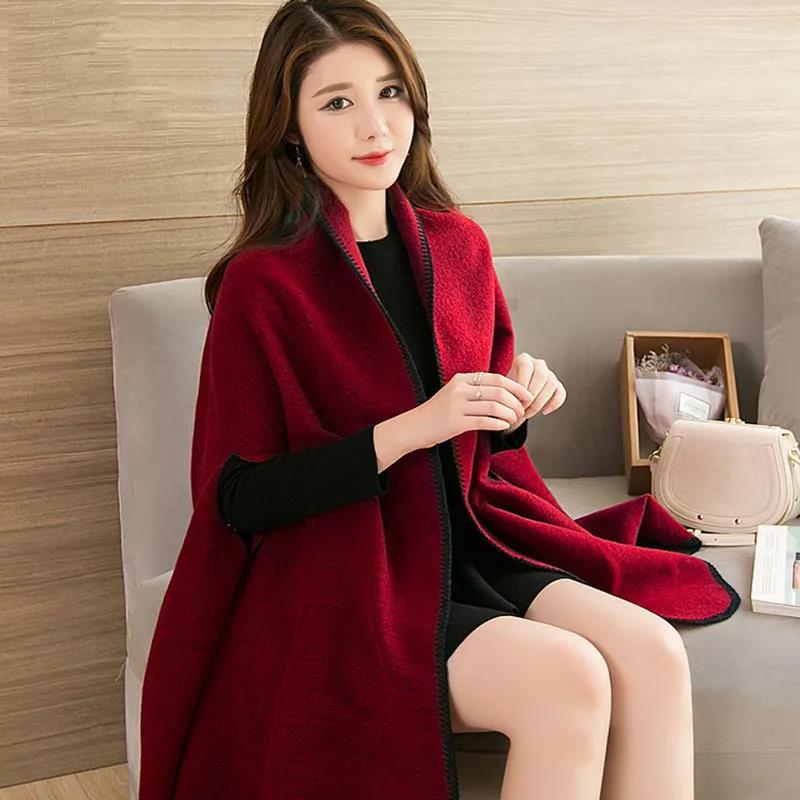 Can Be Worn Shawl Scarf Dual-use Female Imitation Cashmere Cloak Winter Thick Warmth Ladies Temperament Shawl Cloak