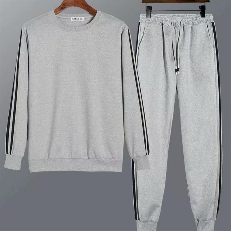 Spring and Autumn Solid Color Two-piece Casual Sports Suit Men's Sports Long-sleeved Top Trendy Style Nine-point Pants