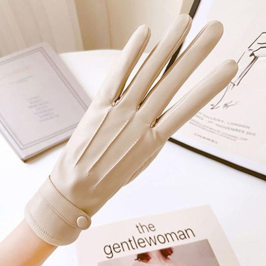 Women's Leather Gloves Winter Plus Velvet Thick Gloves Korean Imitation Sheepskin Pattern Touch Screen Gloves