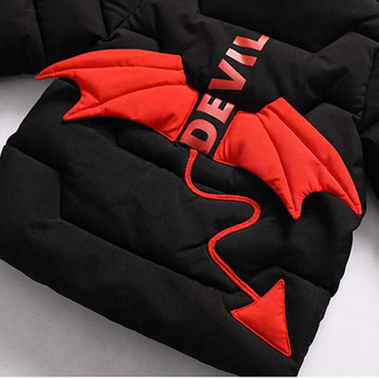 Children's Clothing Cotton-padded Jacket Boys' Padded Jackets Children's Down Padded Padded Coat Hooded Devil Pattern with Wings Style Coats