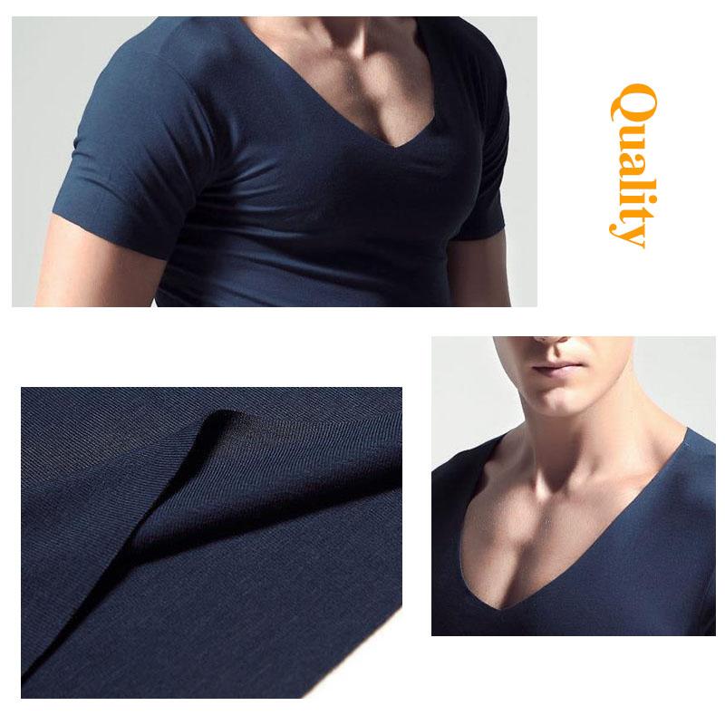 Slim Shirts Men Tees V-collar Clothing Breathable T-shirt Half Sleeves Overshirt Casual Comfortable Pullovers Summer