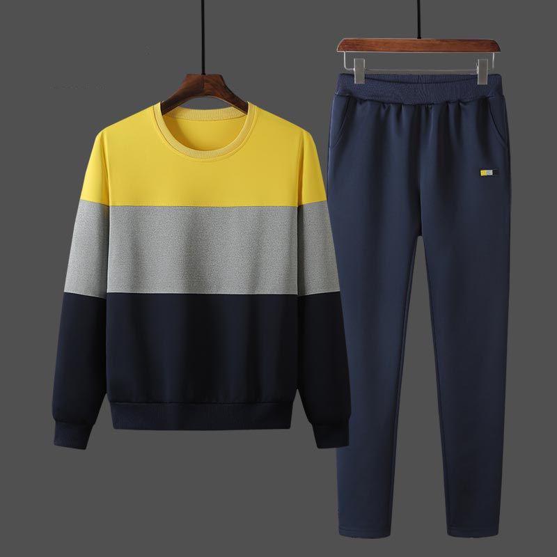 Men's Clothing 2pcs set Trendy Joker Long Sleeve Casual Sweatshirt Set Large Size Spring and Autumn