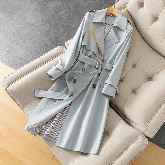 Women's Trench Coat Autumn Winter Elegant Women Double Breasted Solid Trench Coat Vintage Turn-down Collar Warm Trench with Belt