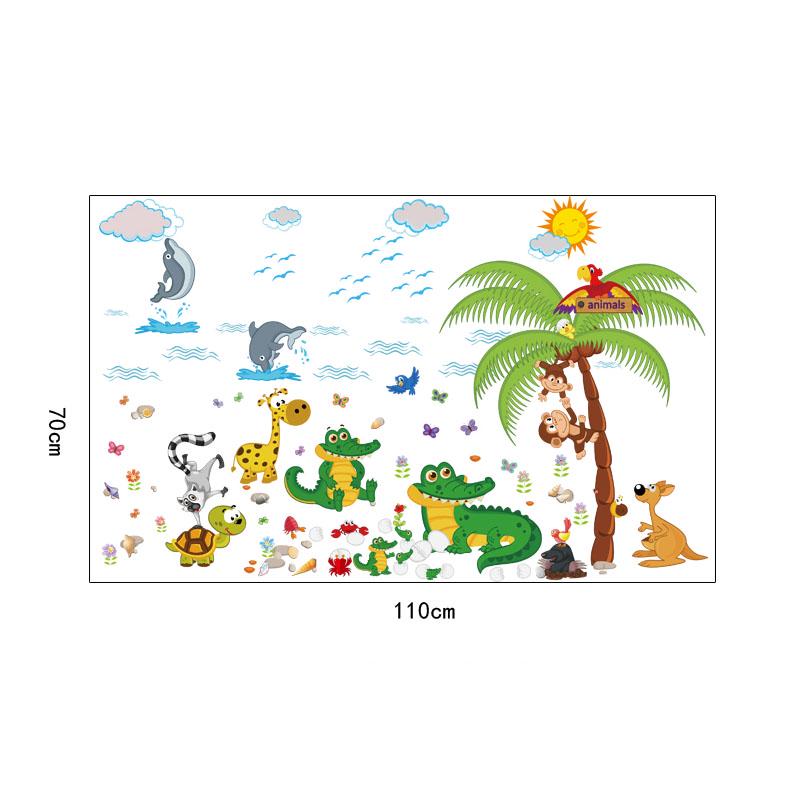 [sticker ]Cartoon Animals Wall Stickers For Kids Rooms Nursery Baby Bedroomwall Decals Crocodile Mo