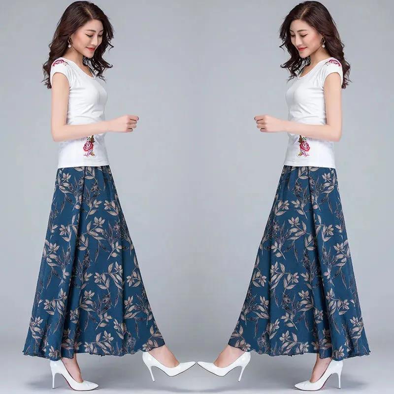 Chiffon Skirt Mid-length High Waist Slimming Long Skirt Retro Big Swing Skirt A-line Dancing Long Skirt Temperament Beach Skirt