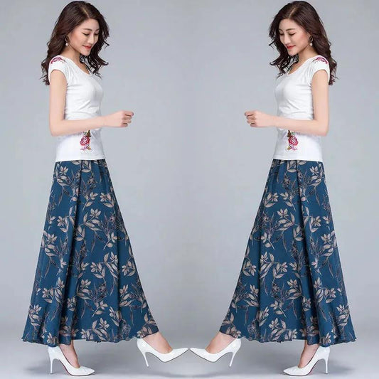 Chiffon Skirt Mid-length High Waist Slimming Long Skirt Retro Big Swing Skirt A-line Dancing Long Skirt Temperament Beach Skirt