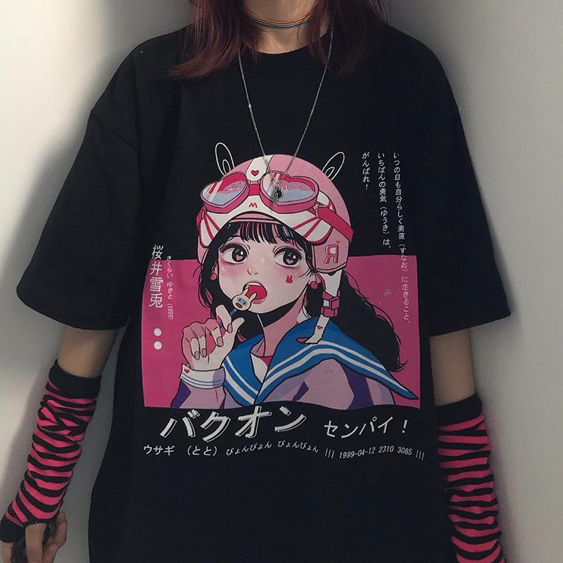 Anime Girl Oversized T-Shirt Harajuku Streetwear Tee Unisex Y2K EGirl Fashion Anime Clothes Aesthetic Clothing TikTok Style EBoy Japan Shirt