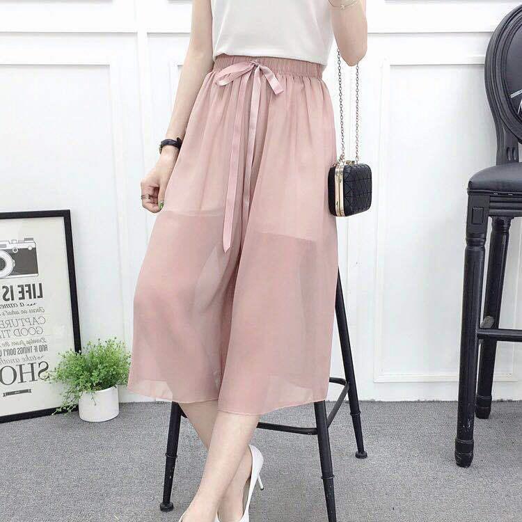 WTEMPO Chiffon Cropped Trousers Cool Summer Thin Women Loose High Waist Wide Leg Straight Pants Casual Comfortable Office Home Beach Sunscreen