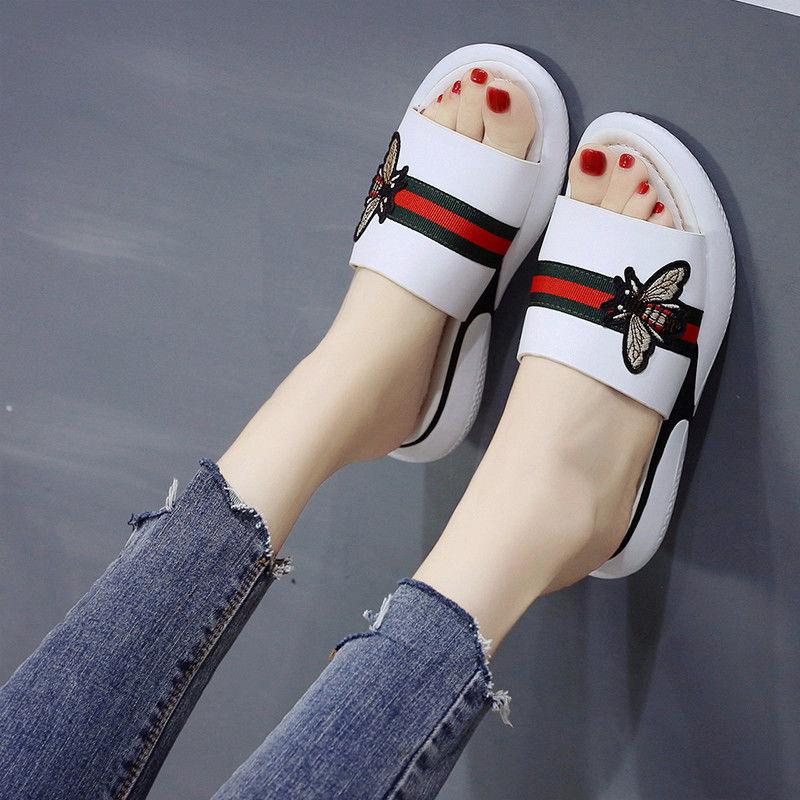 Plus Size 35-40 Summer Women PU Leather Slippers Outdoor Flat Bohemian Beach Wear-resistant Non-slip Office Lady Bee Sandals