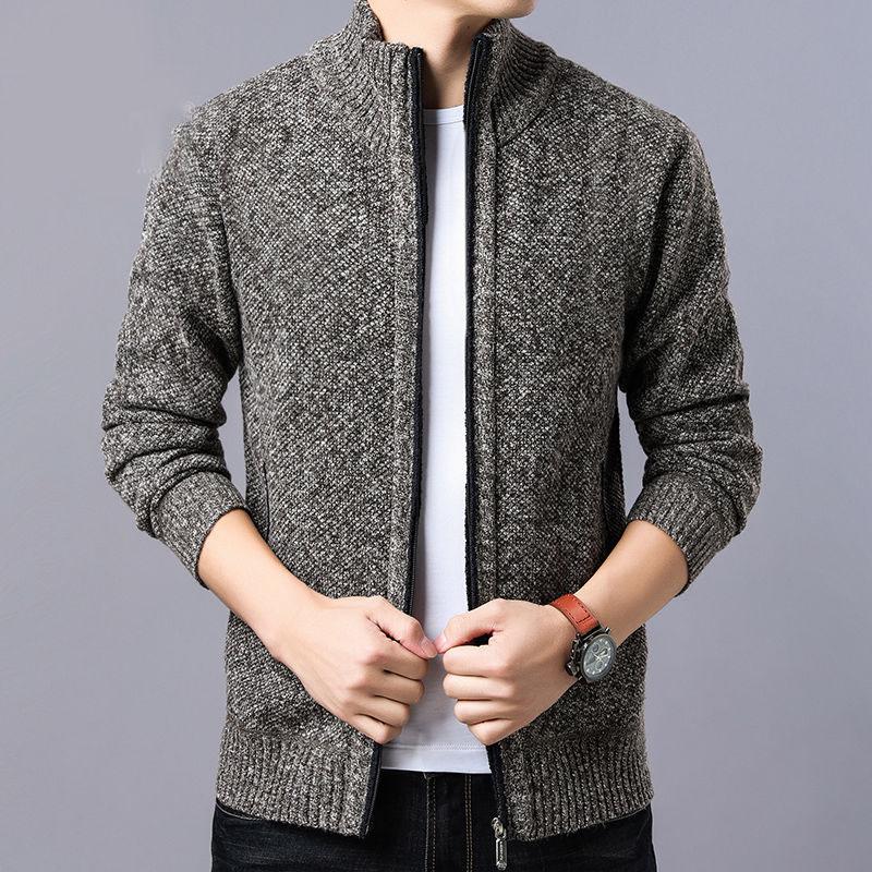 Autumn Winter Mens Jacket Slim Casual Cardigan Sweater Jacket Men Stand Collar Zipper Long Sleeved Sweaters Mens Tops Coat