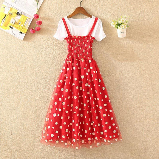 Small Daisy Dress Women's Slim Slim Fairy Temperament Sling Mesh Skirt Two-piece Set