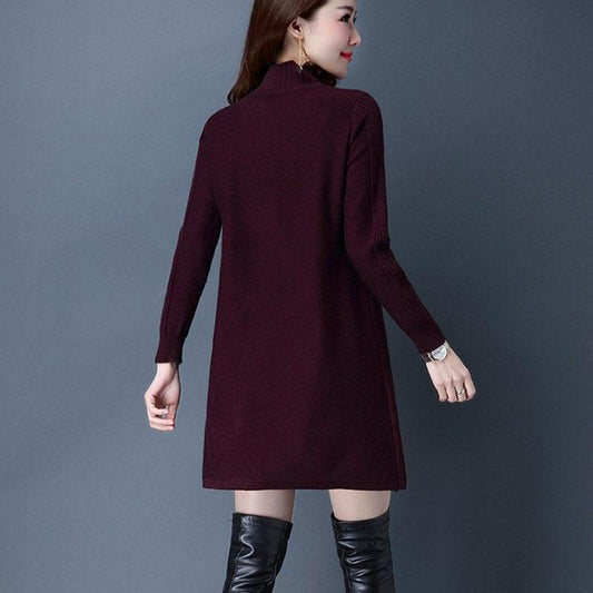 Autumn and Winter Half Turtleneck Sweater Mid-length Large Size Solid Color Base Shirt Fashion Knitted Women Sweater Skirt