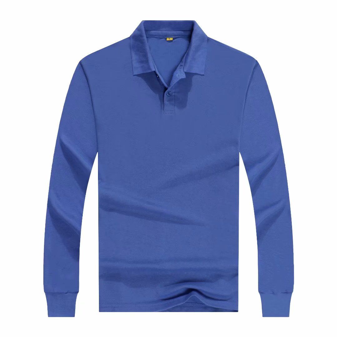 Solid Color Polo Shirt Lapel Long Sleeve T-shirt Pure Cotton Long Sleeve Can DIY Pattern