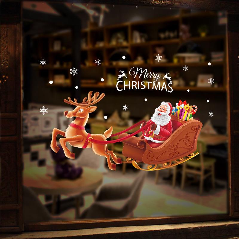 Double-sided joy sleigh Christmas wall stickers window glass doors windows background decorative