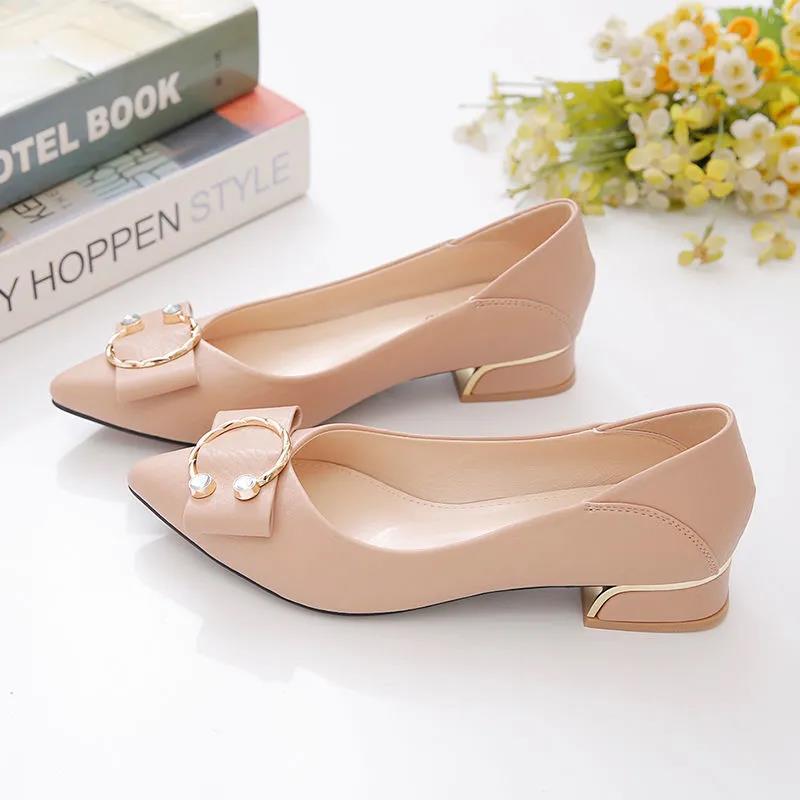 Single Shoes Women's Soft Leather Midsole with Shallow Pointed Toe Soft Leather Mary Jane Shoes Thick Heel Shoes for Work Wear Leather Shoes