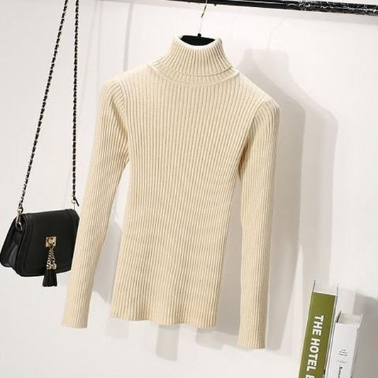 Wild Long Sleeve High Collar Sweater Knitting Sweater Women's Spring and Autumn Bottoming Shirt