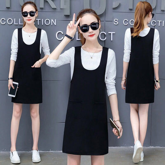 Suit Summer Loose T-shirt Suspender Skirt Two-piece Female Mid-length Plus Size Suit Casual Suit Suspender Skirt Comfortable and Convenient