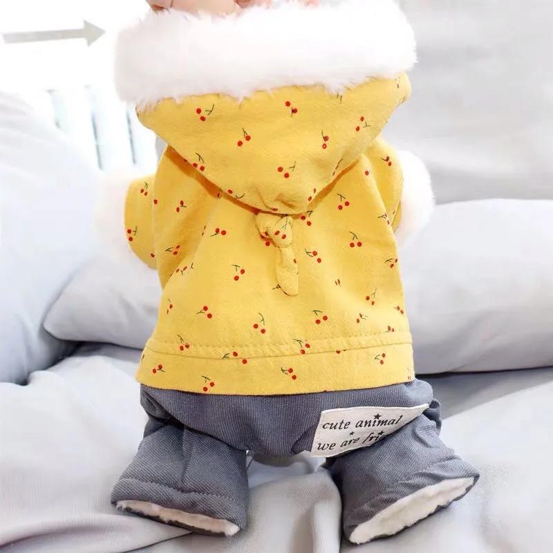 Pet Puppy Dog Clothes Autumn Winter Clothes Thick Warm Cotton-padded Jacket Coat Bear Teddy Four-legged Clothes Outfit