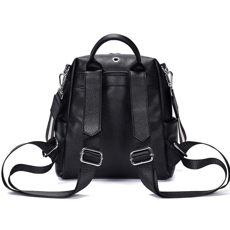 Leather backpack women black large capacity waterproof student computer outdoor sports travel bags