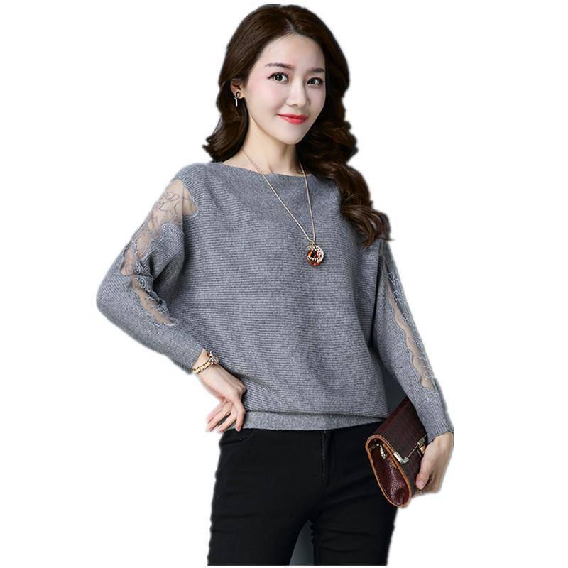 One Word Neck Short Knitwear Mesh Sleeve Spring and Autumn Sweater Women Loose Knit Bottoming Shirt